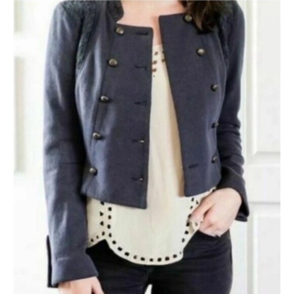 NWT Free People Majorette Military Jacket Double Breasted Crop Stretch Knit 2 - Picture 1 of 10